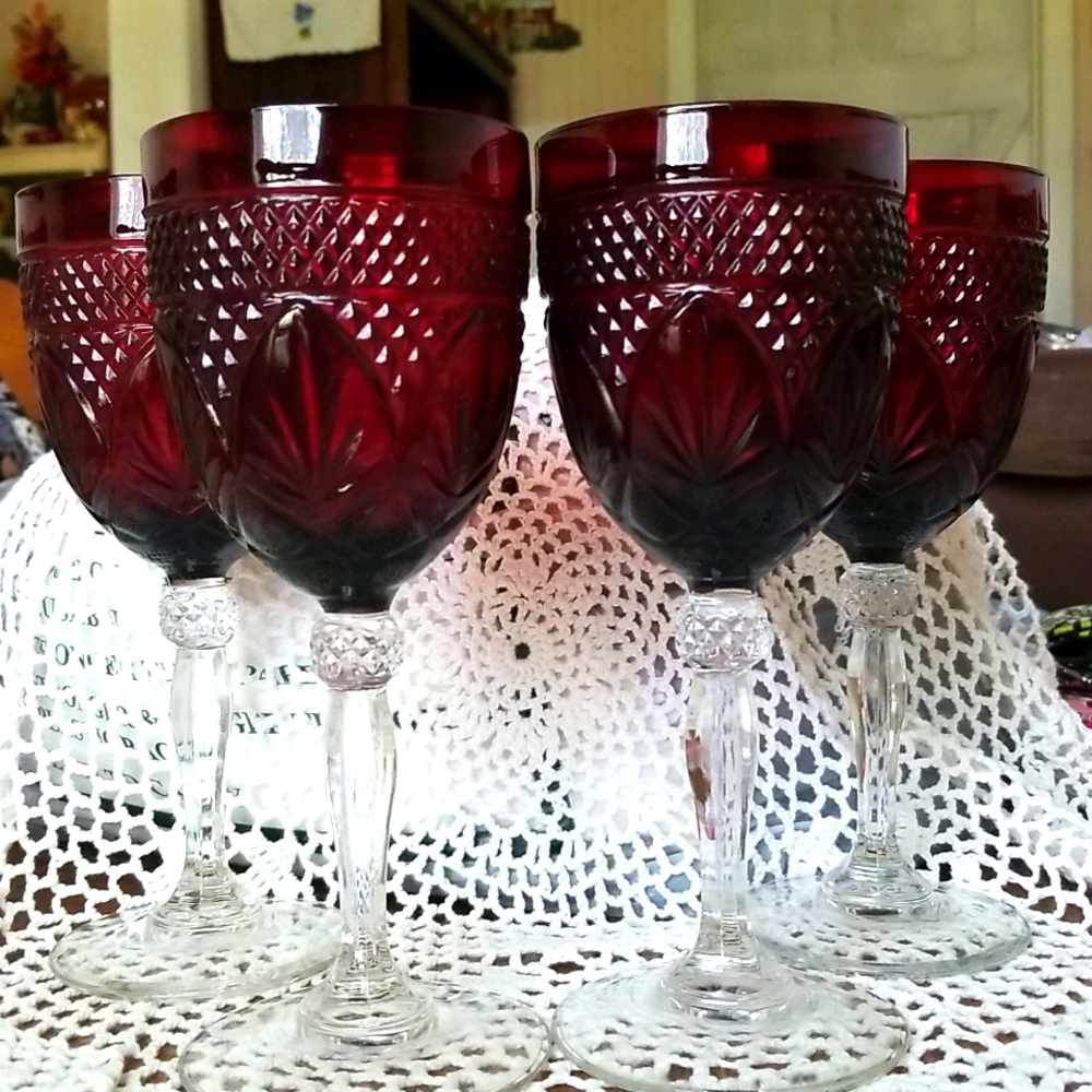 4 Vintage Luminarc Ruby Red Crystal D Arques Durand Wine Glass Water Goblet